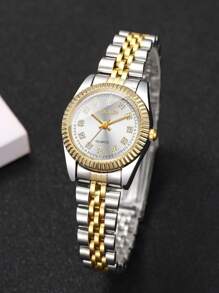 1pc Women's Fashion Casual Rhinestone Decorated Small Dial Quartz Wrist Watch With Steel Band, Minimalist Style (1pc/Set, Watch Box Not Included)