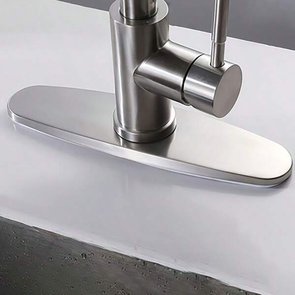 1pc Stainless Steel Brushed Finish Kitchen Faucet Escutcheon, 10-Inch Decorative Plate Sink Base For Bathroom Faucet