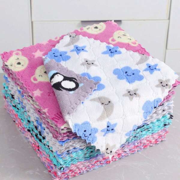 Juego de 10 paños de felpa de coral para lavar platos, paños absorbentes para limpiar la mesa y los cuencos de forma práctica, paños de limpieza no grasientos