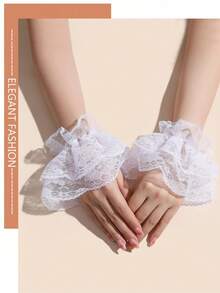 1Pair Lace Wrist Cuffs With Elastic, Decorative Fingerless Gloves For Spring Autumn Halloween