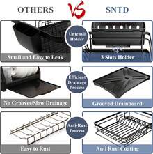 Escurridor De Platos De Acero Inoxidable Para Encimera De Cocina, Escurridor De Platos De Gran Capacidad Con Soporte Para Cubiertos, Organizador De Cocina Para Platos, Cucharas Y Tenedores, Color - Dark Grey - View 5
