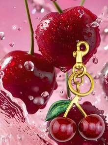 Big Cherry Keychain For Women, Sparkling Crystal Cherry Pendant Keyring With Clip, Shiny Resin Metal Bag Charm, Car Wallet Accessory Cute Goth Y2K Style - 彩色 - 查看 8