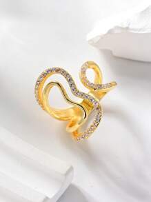 1PC Minimalist Fashion Asymmetric Line Double Layers Heart Ring,Gold Creative Geometric Hollow Out Adjustable Ring,Summer Beach Vacation Glamour Accessory,Elegant Jewelry Gift,Valentine's Day Gift For Everyday,Dating,Party,Holiday,Wedding.