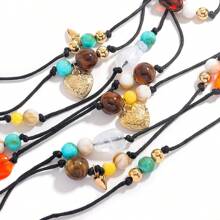 1pc Boho Chic Colorful Handmade Beaded Pendant Necklace, Women Long Necklace With Asymmetrical Multi-Element Pendants, Suitable For Party, Banquet, Daily Casual Wear, Assorted Shapes, Sizes And Materials(Pendant Placement Random)
