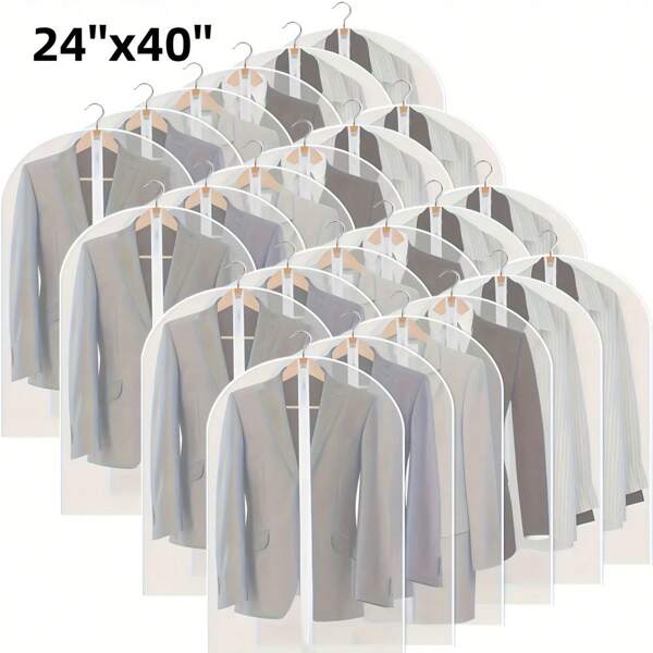 25 pièces/5 pièces Sacs pour vêtements transparents pour accrocher les vêtements, 24 x 40 pouces, housse de vêtements en plastique transparent, housse de costume anti-poussière, sacs de rangement pour robes avec fermeture éclair pour chambre à coucher, armoire, maison, dortoir, organisateur de placard portable anti-poussière