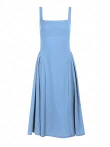 WOWDARK Women Square Neck A-Line Sleeveless Solid Color Dress For Autumn - Baby Blue - View 2