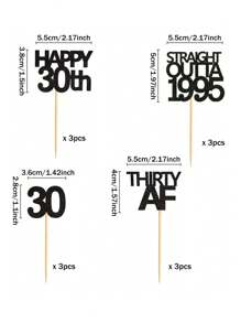12/24pcs/Set Glitter Black 1995 1985 1975 Cupcake Toppers, Happy 30th/40th/50th Birthday Party Cake Decorations