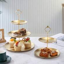 1 pieza Soporte para pasteles de varios pisos de acero inoxidable de lujo - Elegante exhibidor de postres, plato de frutas, centro de mesa para fiesta de cumpleaños, almacenamiento extraíble, fácil de limpiar, perfecto para regalos de Navidad, restaurantes, fiestas en casa, decoración de mesa y artículos para fiestas