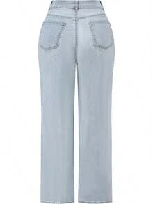 Pantalones vaqueros de tiro alto y pierna ancha con efecto desgastado y elásticos para mujeres THUNDER - Azul W - Ver 2
