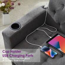 TYBOATLE 62" Wide Loveseat With 2 USB Charging Ports & 2 Cup Holders - 深灰色 - 查看 9