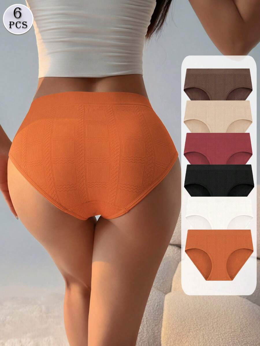 6 PCS Seamless Panties Mid Waist Maillard Color Women's Briefs Lifting Buttock High Elasticity Panty Comfortable & Breathable Lingerie Ladies Underwear - Multicolor - View 1