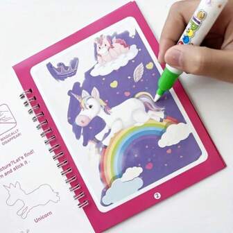 1sets 2-In-1 Magic Water Coloring Book For Youngsters - Reusable Water Reveal Coloring Set With Fun Stickers, Vibrant Pages, And Creative Art Experience, Water Reveal Activity | Vibrant Cover | Paper Material, Youngsters'S Magical Art Set