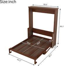 KEIKI Queen Size Murphy Bed With Desk, Wood Horizontal Wall Bed Cabinet With Gas Struts, Space-Saving Folding Bed For Guest Room, Bedroom, Living Room, Walnut - 棕色 - 查看 9