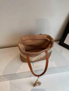 Women's Large Capacity Tote Bag Fashion Tassel Beach Shoulder Bag Handbag, Suitable For Travel, Daily Shopping