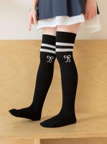 1 Pair Girls Knee High Bow Pattern School Uniform Socks, Breathable Kids Long Socks, Toddler Knee Stockings - Multicolor - View 9
