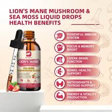 B BEWORTHS Mushroom Complex Liquid Drop, 8 In 1 Lions Mane Mushroom Supplement With Irish Sea Moss, Chaga, Turkey Tail, Cordyceps & More For Brain, Focus, Cognitive & Immune Support, Vegan,Strawberry Flavor,60mL - Strawberry - 查看 2