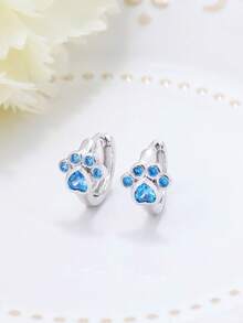 狗爪形 CZ 方晶锆石耳环，可爱动物耳环，适合少女、女士，防过敏，日常佩戴，生日礼物 - 藍色 - 查看 3