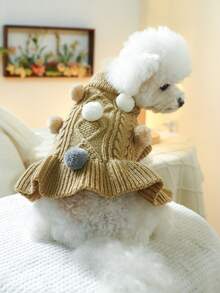 1件寵物衣服 狗貓服飾 柔軟舒適毛線洋裝 適合小型中型犬 幼犬 吉娃娃 - 咖啡色 - 咖啡棕 - 查看 1