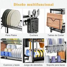 Escurridor de Trastes Organizador de Platos con Bandeja de Goteo Estante para platos Acero Inoxidable 2 Niveles Escurreplatos con Soporte para Utensilios y Tabla de Cortar para Almacenamiento Cocina - 2 niveles - Ver 2