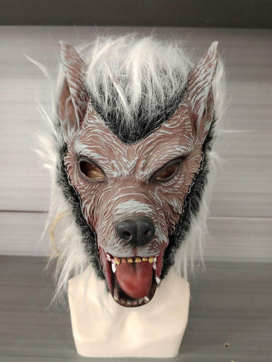 On Halloween, There Will Be A Wolf Head Latex Animal Headgear Mask Dance And A Funny Cosplay As An In A Haunted House Escape Room
