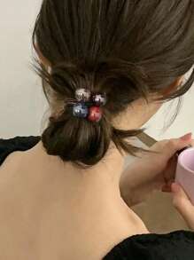 Set de Scrunchies con pompones de colores, Lazos de pelo elásticos de alta calidad, Sujetadores de cola de caballo de doble cara, Sin daños, Agarre fuerte, Adecuado para uso diario - Ver 4