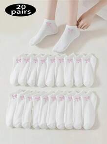 Set de 10/20/30 pares de calcetines casuales para mujer con diseño de lazo, suaves y cómodos para uso diario, deportes, viajes, de estilo sencillo y versátil