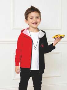 Young Boys Fashionable Gift, Casual Outdoor Sports Simple Soft Comfortable Spider Positioning Print, Spider Web & English Letter Contrast Color Hoodie Sweatshirt, Autumn - Multicolor - View 5