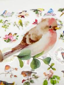 50 Piezas Pegatinas de pájaros acuarela estética DIY Decoración Oficina Escuela Maestro Scrapbooking Contabilidad manual Regalo para amante de aves Suministros de periodista Pegatinas transparentes de pájaros Diario PET - Negro - Ver 5