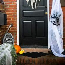 1 pieza Alfombra de baño de murciélago negro de Halloween, alfombra pequeña, felpa corta, felpudo de Halloween, alfombra pequeña para el baño - Antideslizante, lavable a máquina, felpudo rectangular, diseño de murciélago, adecuado para decoración de baño o dormitorio, accesorios de baño