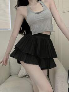 Women's Fashionable Black Multi-Layer Ruffle Detail Shorts