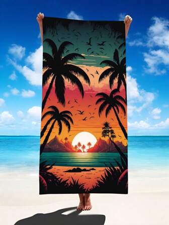 1pc Beach Sunset Towel, Super Soft Microfiber Large Beach Blanket, Super Absorbent Bath Towel, Suitable For Travel, Pool, Diving, Surfing, Yoga, Camping, Available In Multiple Sizes For Adults, Beach Accessories