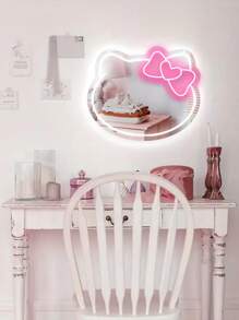 Sanrio 1 szt. Lustro ścienne do sypialni Anime Love Bow KT Cat Neon Lights, Toaletka, Garderoba, Salon, Korytarz, Neon Lights, Lustrzany pasek ściemnialny LED, Dekoracja łazienki w domu, Toaletka USB/zasilane baterią Neon Lights LED, Różowa dekoracja ścienna do sypialni, Nadaje się do pokojów, Przyjęć walentynkowych, Urodzin, Prezentów ślubnych, Domu, Dekoracji świątecznych, Podarunku dla Dziewczyn, Żon, Przyjaciół, Rodziny, Kochanków