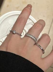 Three Fashionable, Simple And Cool Style Copper Zirconia Women's Daily Wear Rings