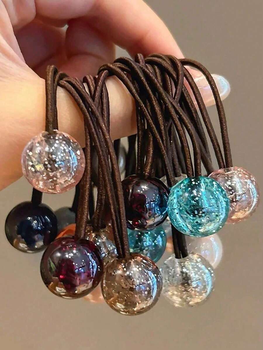 Set de Scrunchies con pompones de colores, Lazos de pelo elásticos de alta calidad, Sujetadores de cola de caballo de doble cara, Sin daños, Agarre fuerte, Adecuado para uso diario - Ver 1