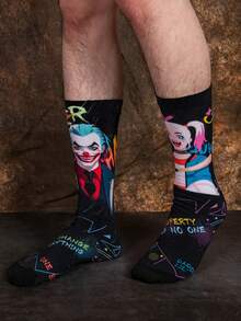 DC Comics 1双哈莉·奎茵超级卡通动画袜子，男士长筒袜，情侣圣诞节和万圣节趣味袜子，欢乐又疯狂，礼品装 - 彩色 - 查看 4
