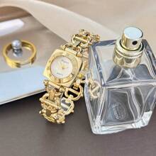 1pc Women's Elegant Retro Hollow Square Metal Roman Numeral Case Bracelet Watch, High-Quality Fashion Quartz Watch