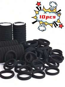 200-10 pezzi/set Elastici per capelli neri ad alta elasticità, fasce per capelli in gomma senza cuciture semplici per code di cavallo, elastici per capelli colorati tinta unita elastici e confortevoli, essenziali per casa e viaggi, per il ritorno a scuola