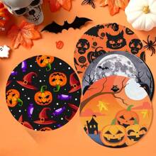 4pcs/Set Halloween Cup Coasters, Pumpkin Pattern Round Coasters With Rubber Base, Suitable For Drinks, Coffee, Decoration, Home, Office, Bar, Holiday Or Party