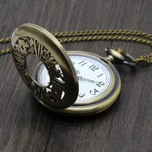New Hollow Flower, Rabbit & Playing Card Decor Vintage Pocket Watch With Chain, Great As Gift For Friends - Green Ancient Color - View 6