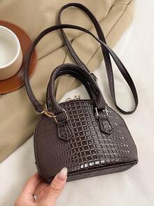经典百搭时尚鳄鱼纹手提包，女士斜挎包/单肩包，简约皮革手提包/邮差包，圆顶提手手提包，配有可调节肩带，通勤公文包/斜挎包 - 彩色 - 查看 11