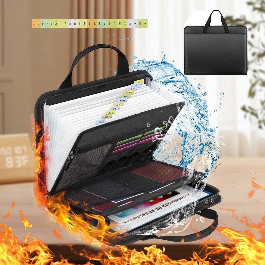 Accordion File Organizer With Handle, Portable Paperwork Business Organizer, Multiple Pocket Transparent Expanding File Folder For Letter A4 Files With Zipper & Labels For Business Office Receipt - màu đen - Xem 1