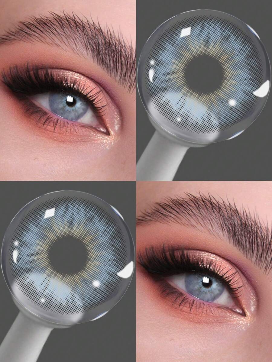 Lentes de Contacto de Colores Pro Fashion Lalens de 3 Tonos Azules, Diámetro 14.20mm, Agrandadores Diarios de Maquillaje, Lentes de Color Avellana, Pupilas Grises, Lentes de Contacto Suaves de Gris para Cosmética Nupcial, Contenido de Agua 38%, Curva de Base 8.6mm, Lentes de Agrandamiento Natural de Ojos Marrones para Ojos Oscuros, Pequeños Lentes de Contacto de Color para Ojos Oscuros