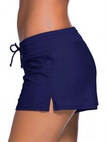 Traje de baño de mujer con bermudas, top tipo tankini y braguitas incorporadas - Cordones azul marino - Ver 4