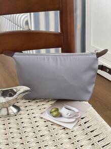 Dumplings Soft Fabric Zipper Makeup Bag, Simple Solid Color Retro Cosmetic Bag, Large Capacity Home Travel Portable Organizer For Women