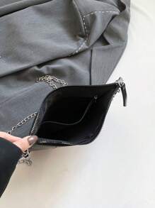 Bolsa feminina vintage de cor sólida com relevo, patchwork, contas, alça de corrente, transversal para compras/deslocamento