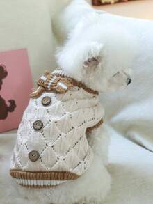 1 件宠物服装可爱小狗猫毛衣，休闲时尚柔软透气镂空针织毛衣 - 咖啡白色 - 彩色 - 查看 5