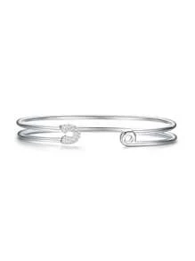 1 Stück elegantes Papierklammer Design 925 Sterlingsilber Armband mit künstlichen Zirkonia Akzenten - ideal für den täglichen Gebrauch, Partys und Bankette für Frauen | Perfektes Muttertags-, Thanksgiving- und Geburtstagsgeschenk für Familie, Freunde und Schwestern
