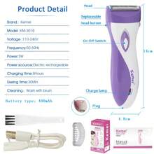 Kemei 三合一理容套装，电动剃须刀，女士脱毛器，胡须修剪器，女士比基尼及敏感部位电动剃须刀，无痛体毛修剪器，USB充电式清洁套装 - 彩色 - 查看 13