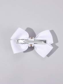 2 件白色蝴蝶结发夹，人造珍珠水钻蝴蝶结，时尚发饰，适合女孩青少年度假派对礼物