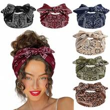 女式头巾 6 件/包 新款可爱兔耳结头带，佩斯利图案弹性纯色蝴蝶结发饰，适合女士瑜伽运动户外发带秋冬度假装女士优雅围巾 - 彩色 - 查看 1